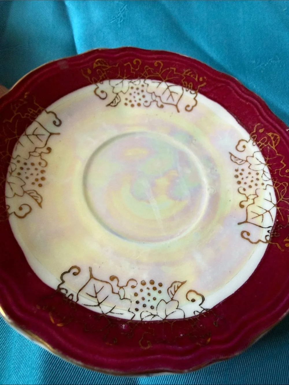 Vintage iridescent porcelain Japan saucer 4.5”